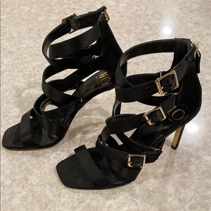 Jennifer Lopez Black Stiletto Heels with Gold Buckles